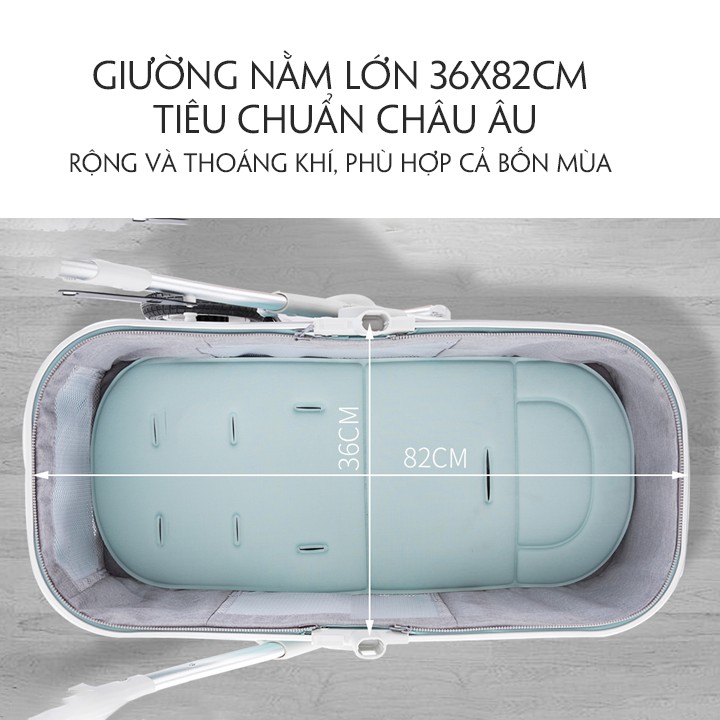 Xe đẩy nôi em bé, trẻ sơ sinh 2 chiều 3 tư thế có giảm xóc nôi tháo rời bánh xe cao su