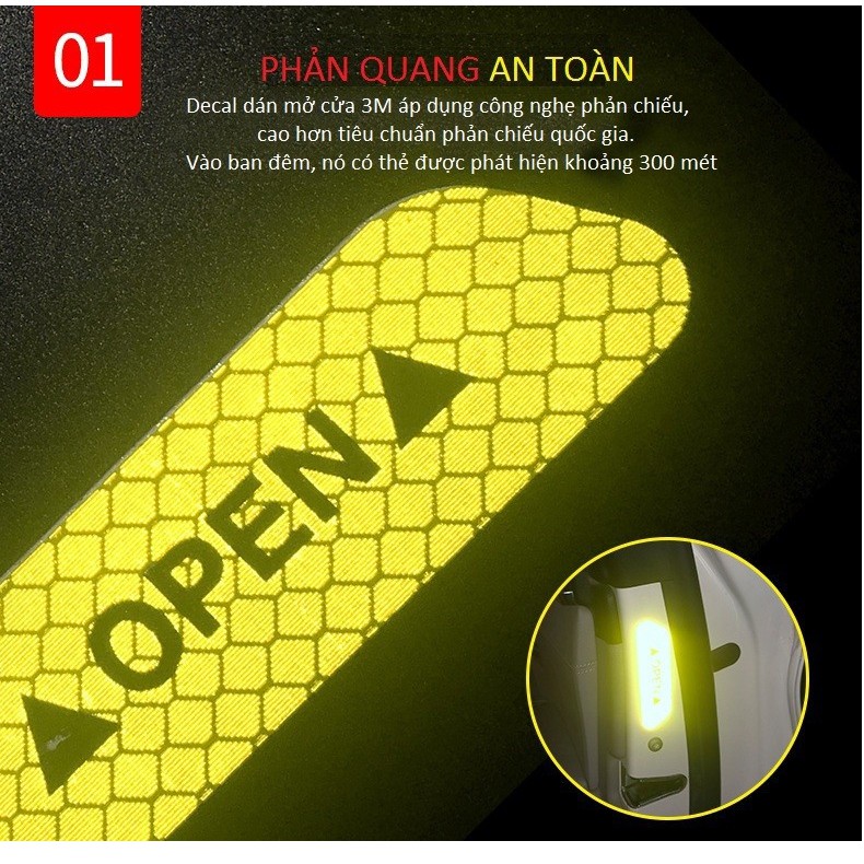 Bộ 4 tấm dán phản quang cửa xe ô tô Open