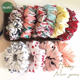 [PHỐI] Dây buộc tóc Scrunchies handmade hoạ tiết nhiều màu, bản rộng 5cm, độ nhún dày chun co giãn tốt