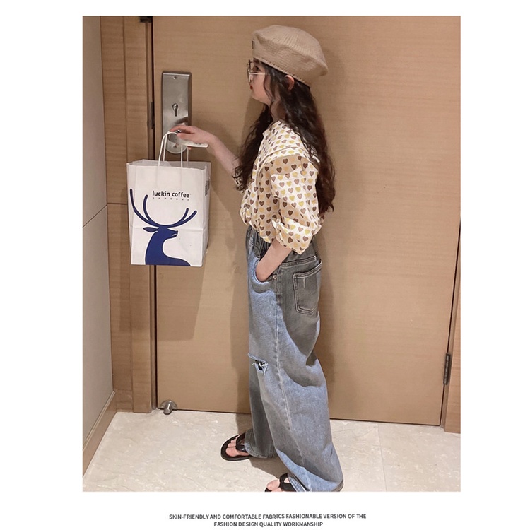 Áo sơ mi bé gái Áo kiểu bé gái cổ tròn hình trái tim size đại