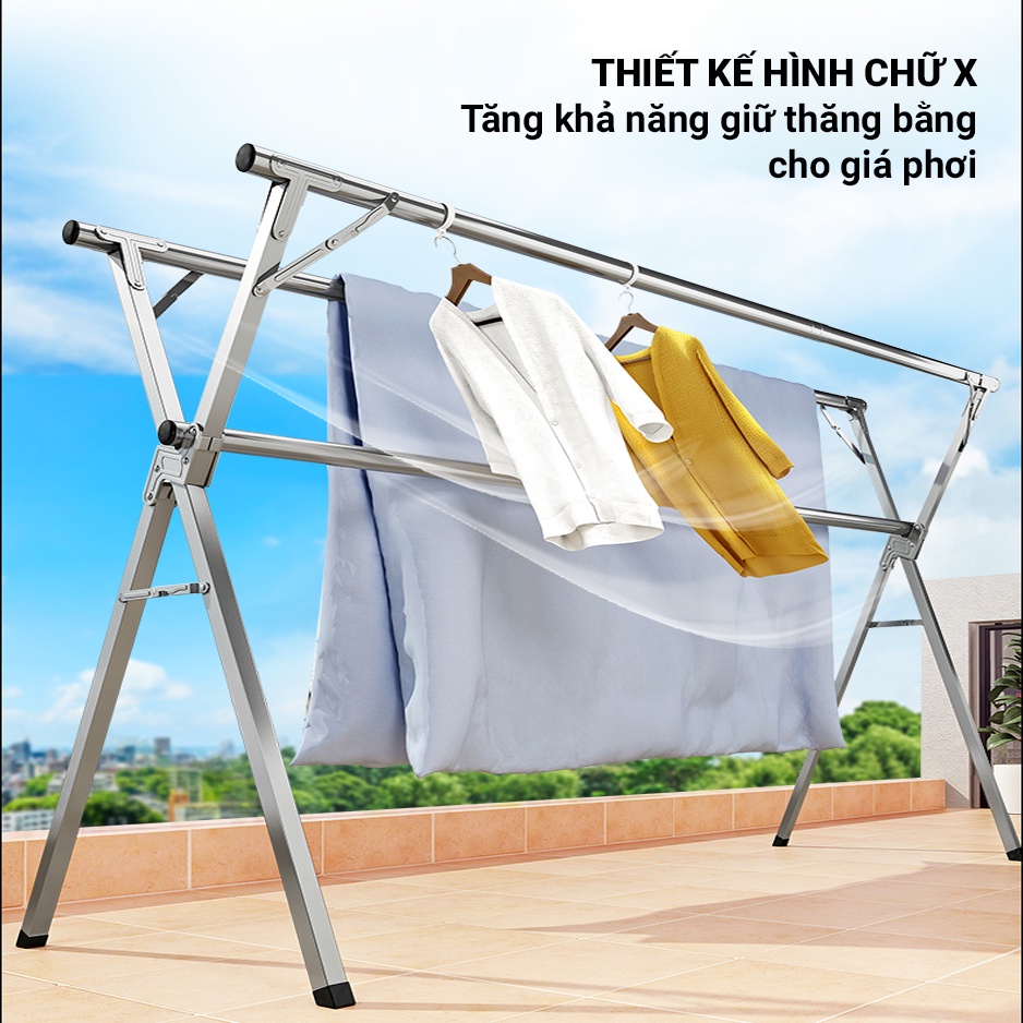 Giá Phơi Quần Áo Inox Chữ X Vando Giàn Treo Quần Áo Thông Minh Có Thể Gấp Gọn Khi Không Sử Dụng