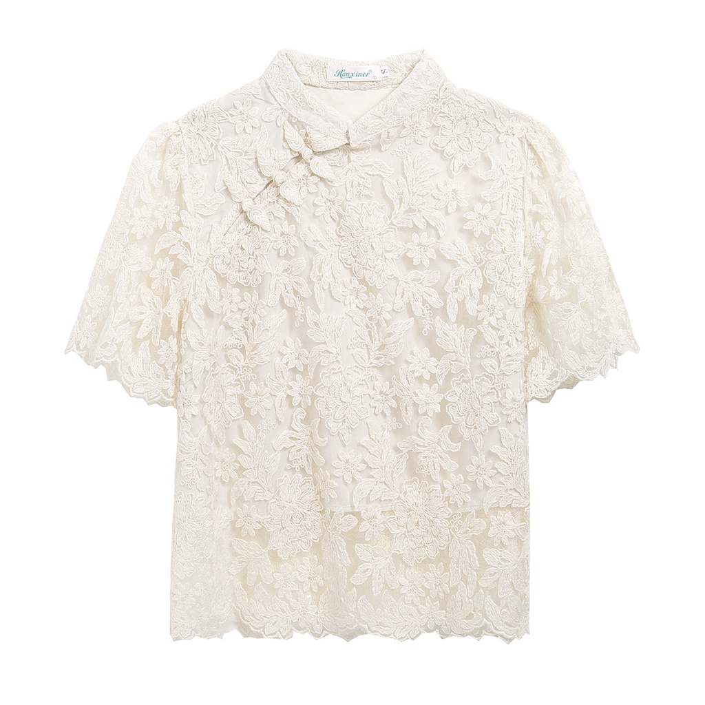 Áo Sơ Mi Ngắn Tay Thêu Ren Mới Mùa Hè 2022 Cho Nữ
