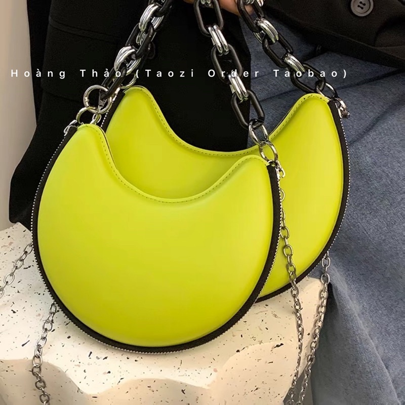 Túi xách hộp đeo chéo có size mini thiết kế dáng túi bán nguyệt phối dây xích cầm tay hot trend 2022