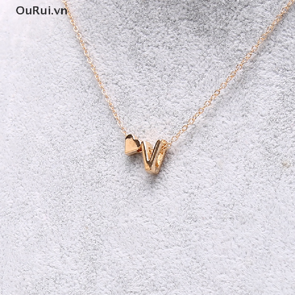 Vòng cổ Mặt Trái Tim Nhỏ Màu Vàng / Bạc in Chữ Thời Trang