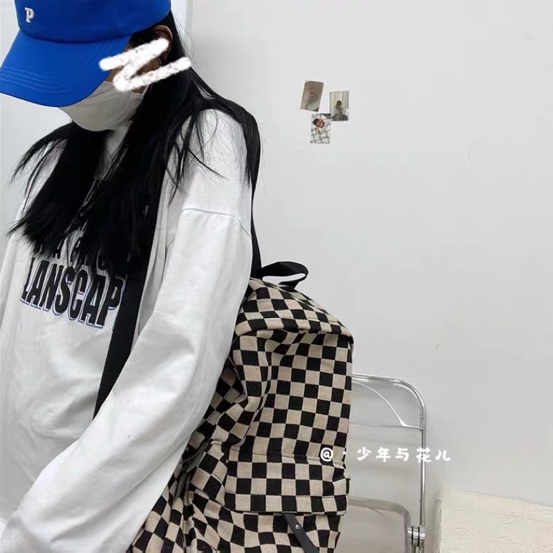 Balo kẻ caro bằng vải vintage cho các nàng đây