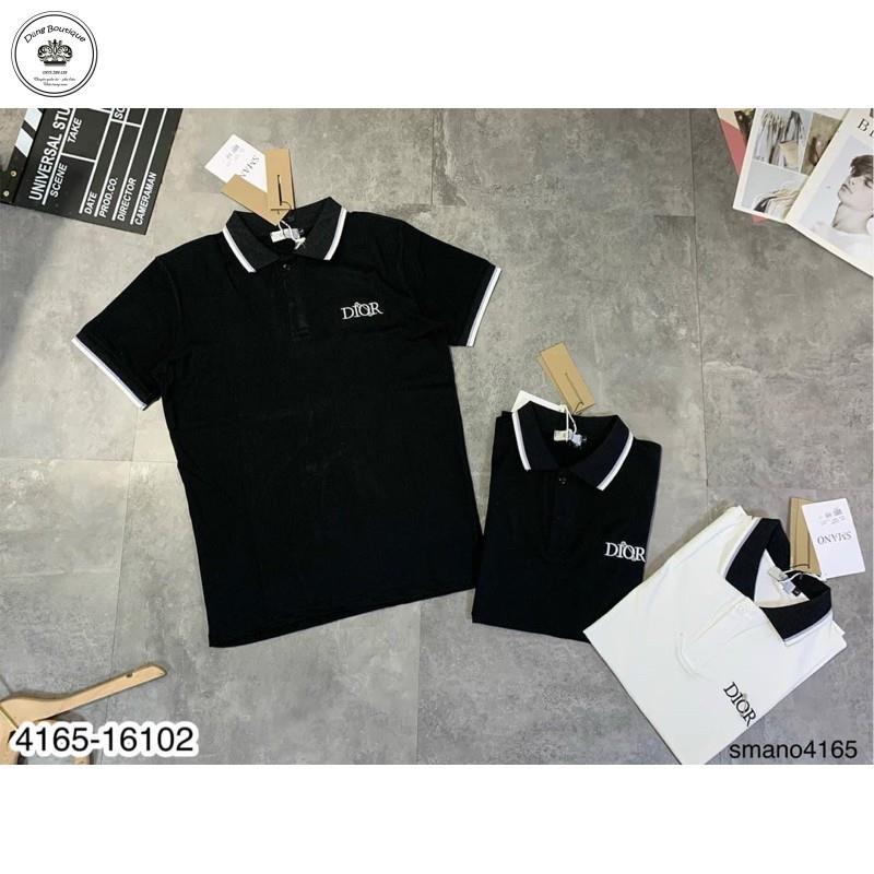 Áo polo nam chữ Dior thêu cổ bẻ 2 màu trắng đen hot hit