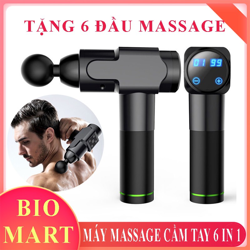 MÁY MASSAGE CẦM TAY 6 ĐẦU TRỊ LIỆU – MÁY MASSAGE RUNG 6 CẤP ĐỘ – MASSAGE GUN - BẢO HÀNH 12 THÁNG – BIO109