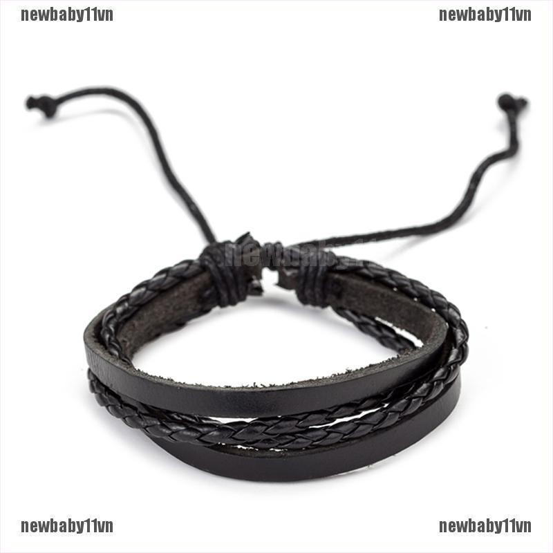 Set 6 Vòng Tay Da Bện Nhiều Lớp Phong Cách Vintage Cho Nam