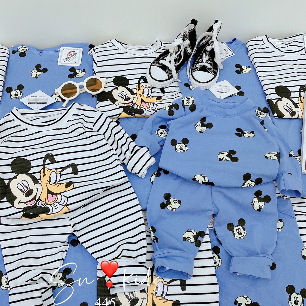Bộ dài tay cotton thu đông xuất Hàn, bộ quần áo thu đông hoạt hình Micky K023
