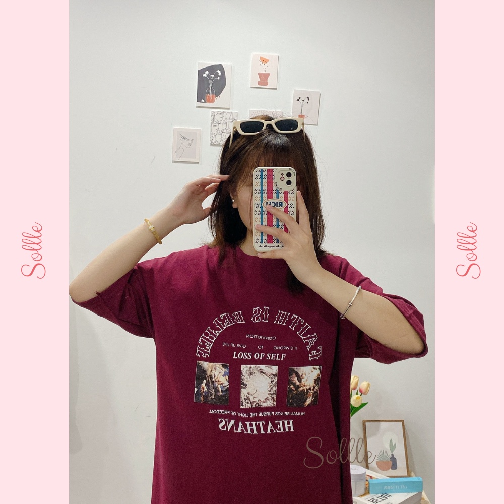 Áo thun tay lỡ nam nữ in hình vintage, áo phông ngắn tay form rộng cotton đẹp Hàn Quốc Sollle