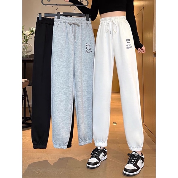 (Ảnh thật) Quần jogger trơn dài ống rộng,in hình gấu 🐻 dễ thương 🥰