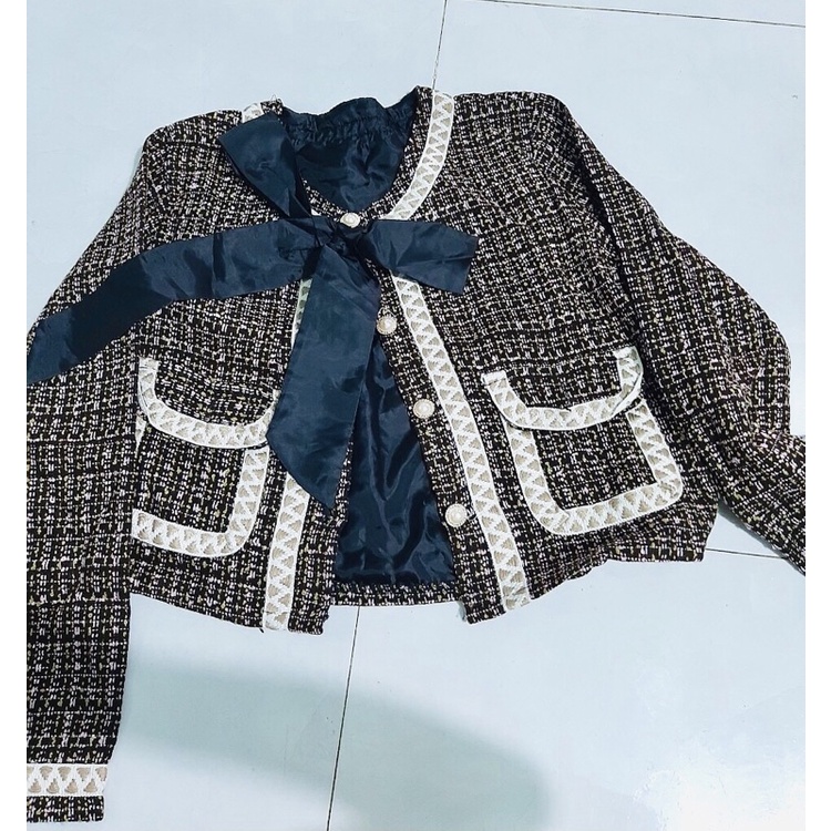 Áo khoác dạ mỏng có nơ hàg new bán giá rẻ dmdm