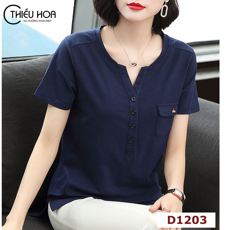 Áo Thun Trung Niên Nữ Cao Cấp THIỀU HOA mềm mại thanh lịch sang trọng, Áo Phông Trung Niên Đẹp chất liệu mát mẻ