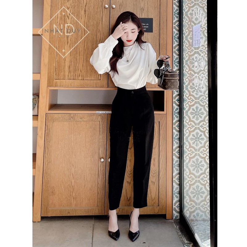 Quần tây baggy nữ đi học cạp cao xanh đen  -  chất vải tuyết mưa - kiểu dáng quần Baggy trơn hiện đại đứng dáng dài 95cm | BigBuy360 - bigbuy360.vn