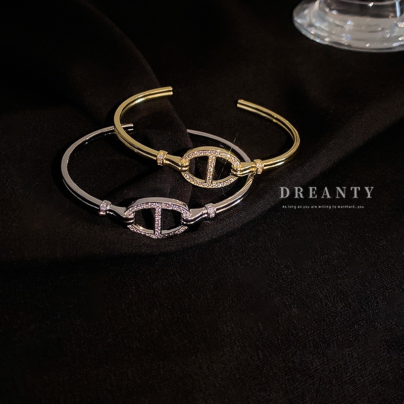 Vòng Tay Hở Đính Đá Zircon Hình Mũi Heo / Oval Phong Cách Mới 2022