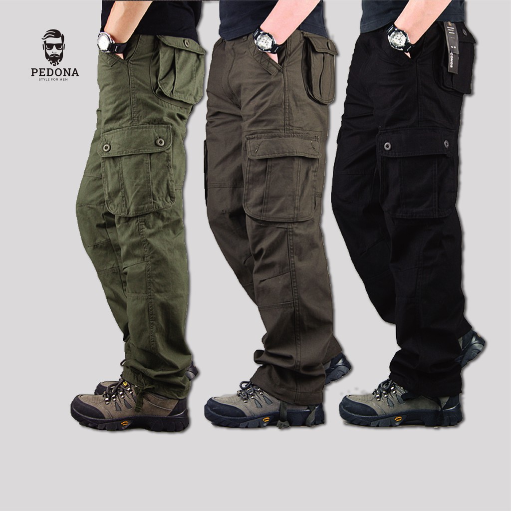 Quần túi hộp Kaki Pedona phong cách lính, chất vải dày dặn, cao cấp, không phai không nhăn, BST quần ống rộng nam
