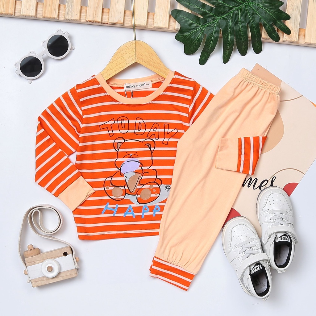 [Bé 7-32kg] Bộ Dài tay thun lạnh sọc dệt in hình Minky Mom mềm mịn cho bé trai bé gái từ 7-32kg