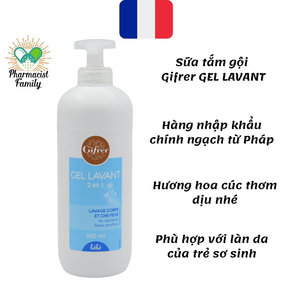 [Chính ngạch][Pháp] Sữa tắm gội cho bé 2 trong 1 Gifrer Gel Lavant 500ml - an toàn, dịu mát hương hoa cúc