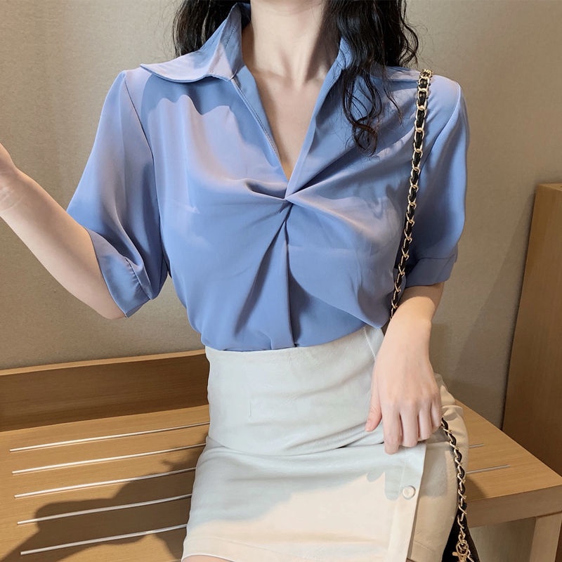 Áo Sơ Mi Trắng Tay Ngắn Cổ Chữ V Dáng Rộng Phong Cách Hàn Quốc Thời Trang Mùa Hè 2022