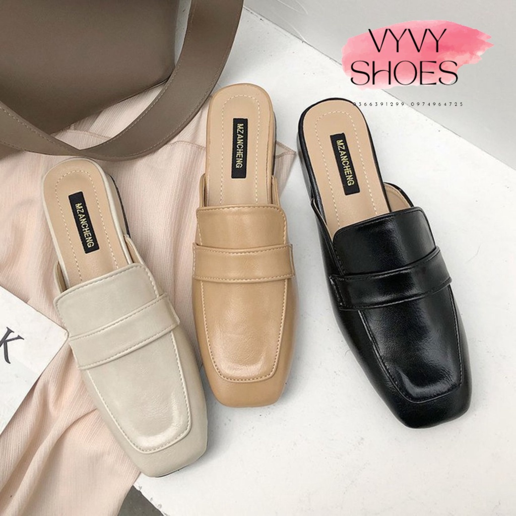 Giầy sục nữ mũi vuông phong cách da mềm cá tính VYVYSHOES19