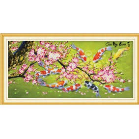Tranh Đính Đá CỬU NGƯ QUẦN TỤ (LV174) 99×50cm