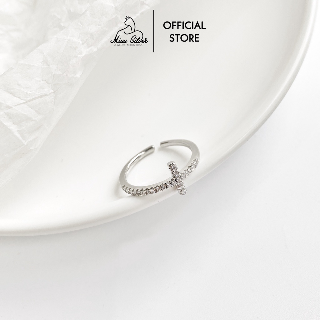 Nhẫn bạc nữ Miuu Silver, nhẫn nữ dấu cộng đính đá hở có thể điều chỉnh size Aria Ring