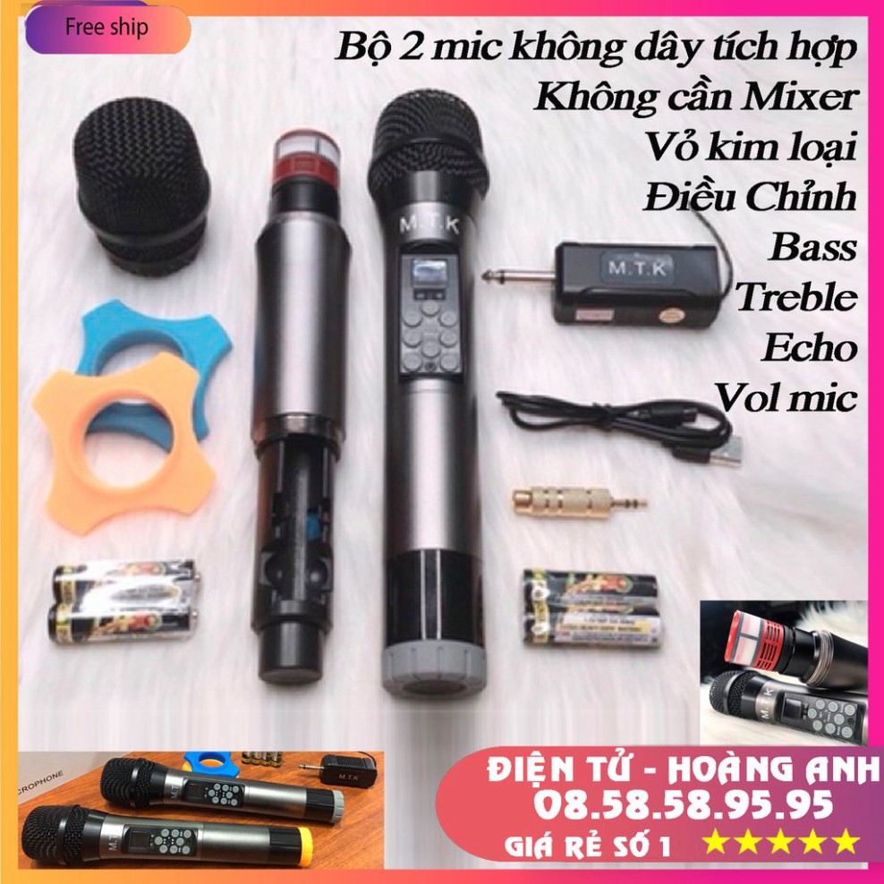 Micro không dây MTK 1 chuyên hát karaoke gia đình, micro oto, thu âm livestream, tùy chỉnh Bass,Treble trên thân mic