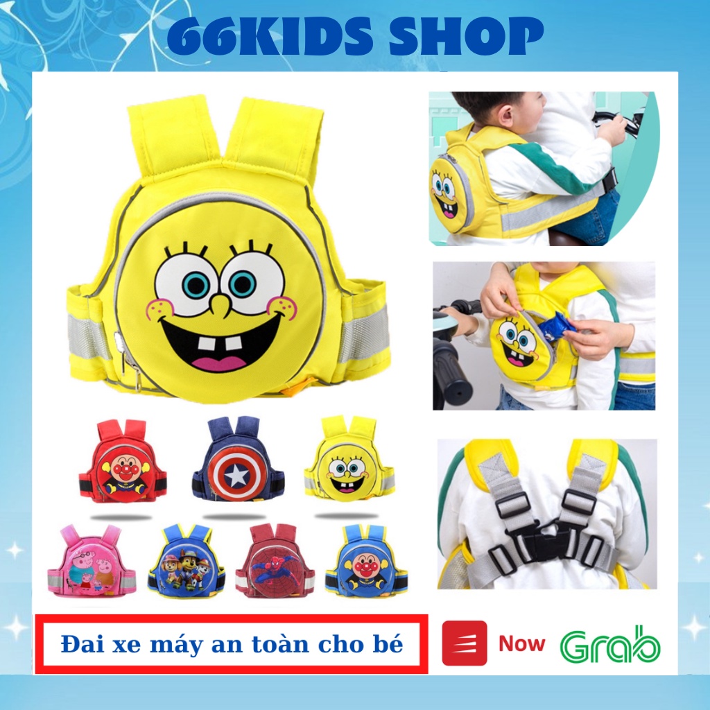 Đai đi xe máy cho bé 1-10 tuổi đai chống ngã cho bé kết hợp balo tiện dụng 66KIDS SHOP