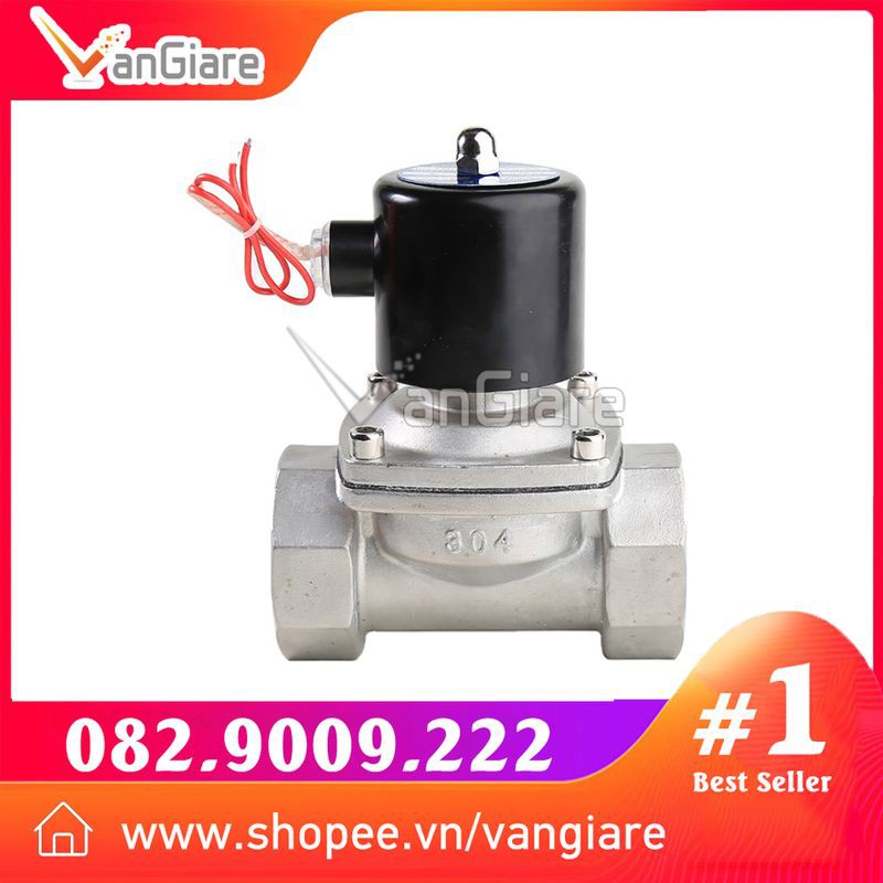 (Coil đồng 100%) Van điện từ inox 304 phi 42 49 60, điện 24v 220v, thường đóng