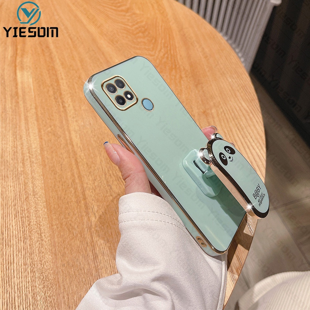 Ốp Điện Thoại Silicon Dẻo Mạ Màu Kèm Giá Đỡ Hình Vuông Cho OPPO A15 A15S A16 A16K A16E A54 A55 4G A53 A33 A31 A9 A5 2020