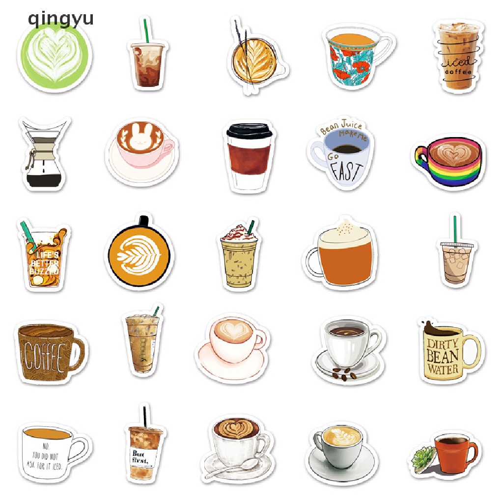 Bộ 50 Sticker Họa Tiết Cà Phê Hoạt Hình Dùng Trang Trí DIY