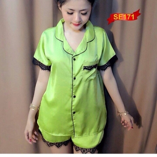 Đồ Mặc Nhà, Đồ Ngủ Nữ Ngắn Tay  Chất Phi Bóng Siêu Mát