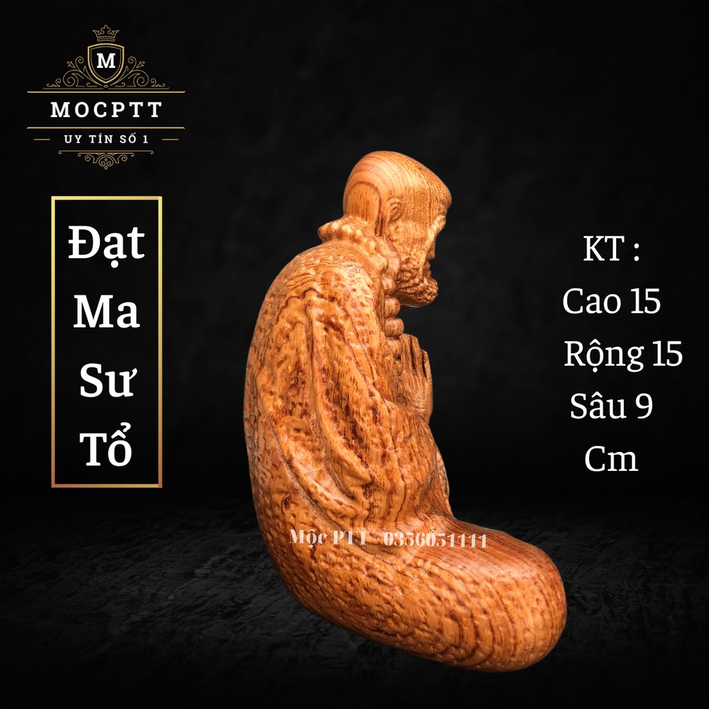 Tượng Đạt Ma Sư Tổ ngồi thiền gỗ Hương đá kích thước 15 x 15 x 9 cm TD01