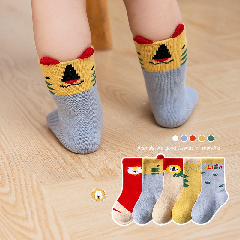 Set 5 Đôi Vớ Dài Trung Bình Họa Tiết Hoạt Hình Ba Chiều Cho Bé Sơ Sinh