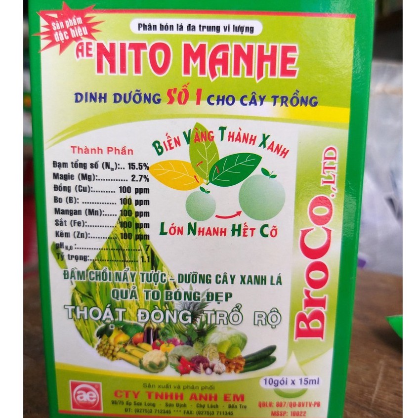 Phân Bón Lá NITO MANHÊ (10ml), Dinh Dưỡng Số 1 Cho Cây Trồng