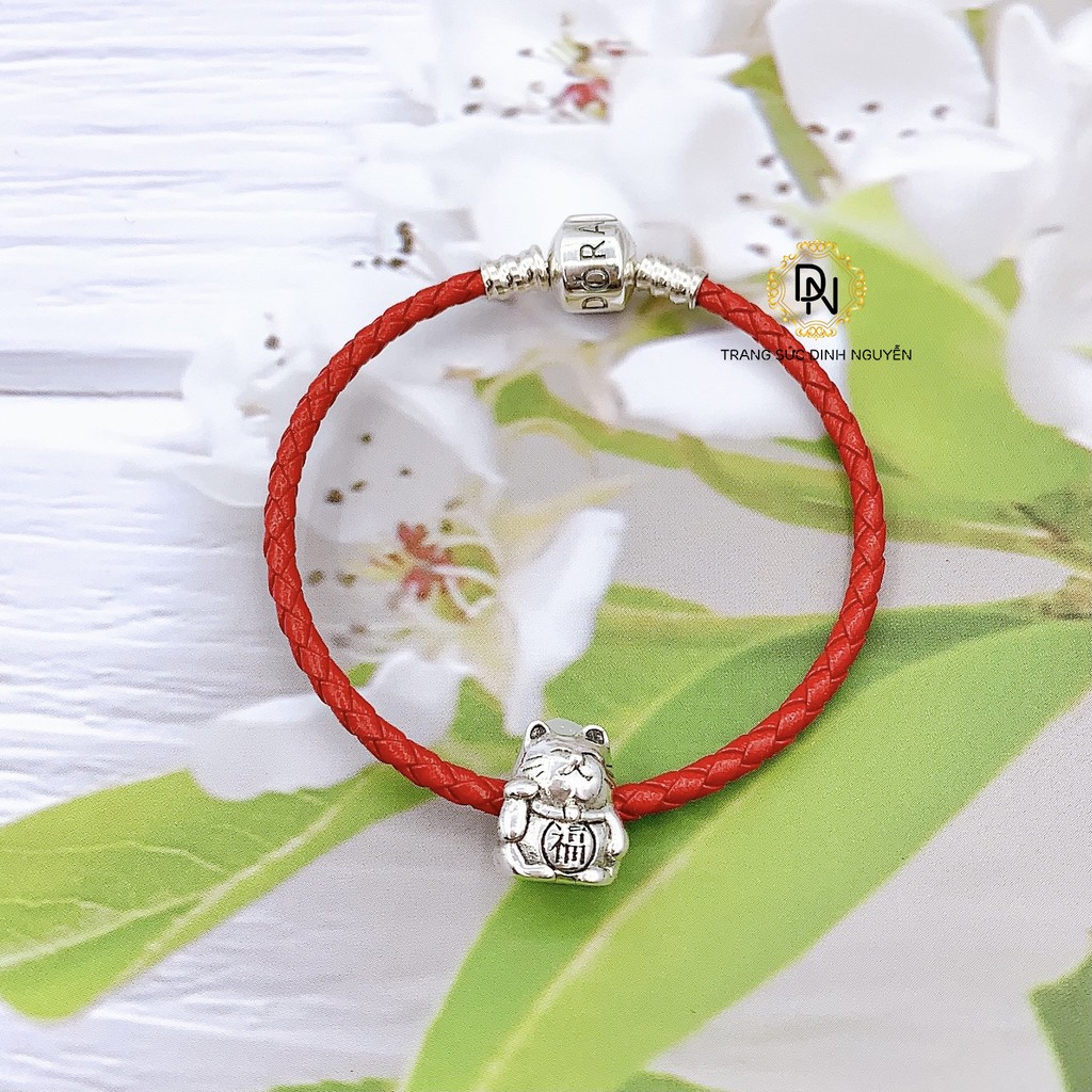 [Hàng cao cấp] Vòng tay bạc charm s925 🥰 Freeship 🥰 Vòng tay da chốt trụ bạc S925 ALE, mix charm tài lộc, may mắn 2021