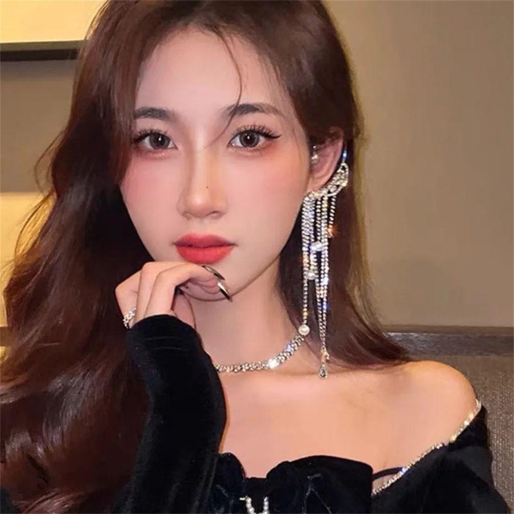 Khuyên Vành Tai Tua Rua Đính Đá Zircon 1 # Cho Nữ|Khuyên Xỏ Cơ Thể Đính Ngọc Trai Giả Xinh Xắn