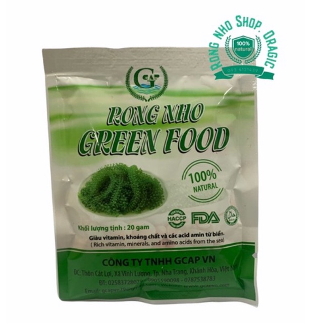 Rong nho tách nước Green Food - hàng chính hãng (1 gói 20gram) nở ra rong nho tươi