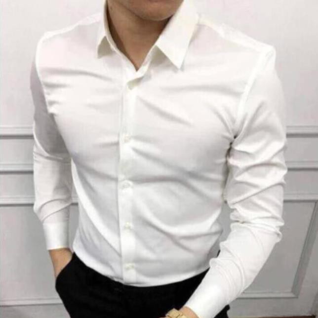 Áo sơ mi nam trơn dài tay Kojiba vải lụa nến không nhăn SML020