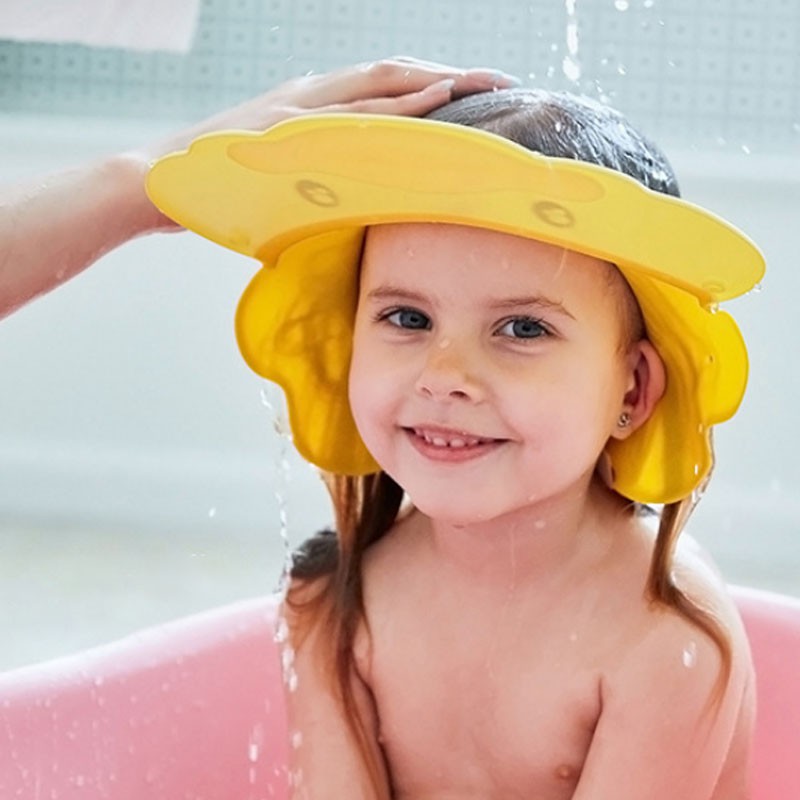 Mũ Tắm Gội Cho Bé Silicon Mềm Mại Hàng Cao Cấp Chống Nước Vào Mắt, Tai, Miếng Dán Chặt Thoải Mái Dễ Thương