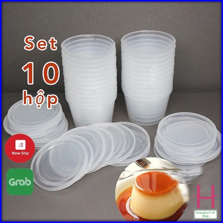 Set 10 Hộp nhựa làm Caramen tại nhà hình tròn có nắp – Hộp làm bánh Flan { H }