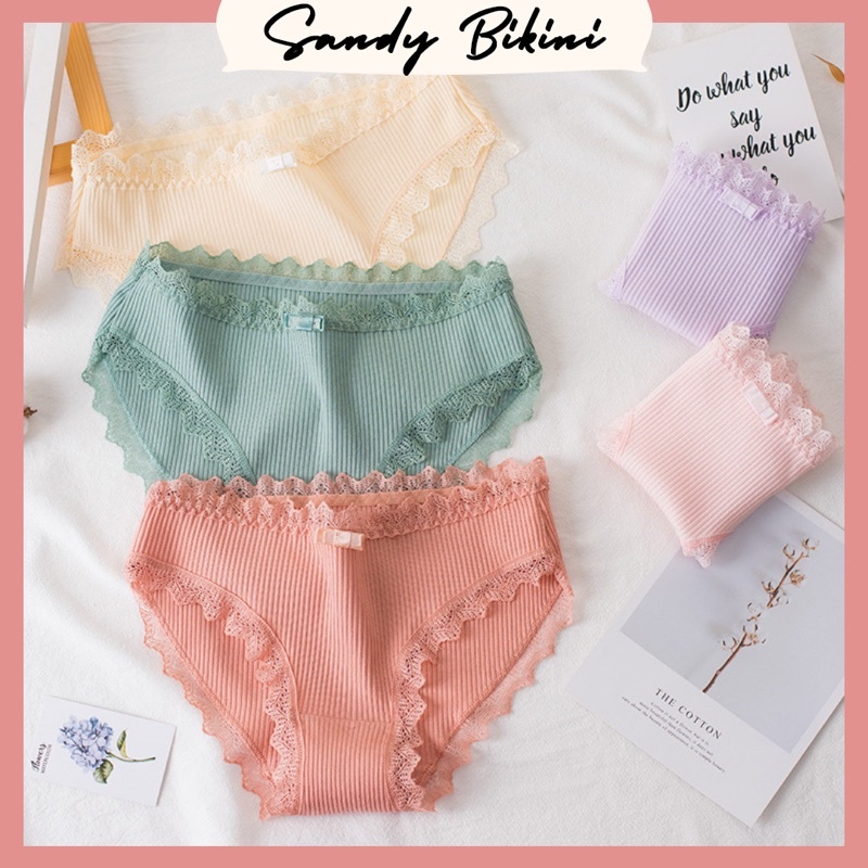 Quần Lót Nữ Cotton Gân Tăm Viền Ren Kháng KHuẩn Đính Nơ Quyến Rũ 029