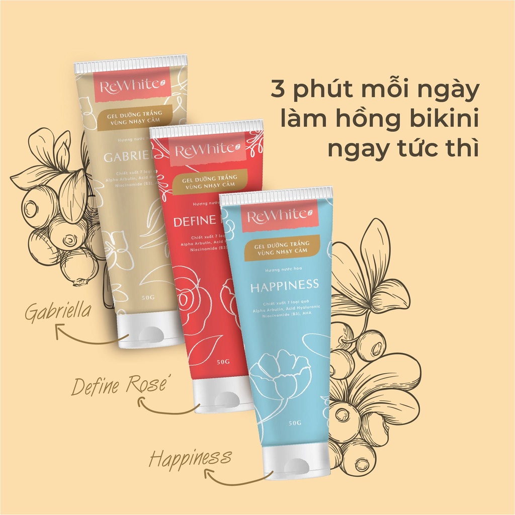 Bộ sản phẩm Gel dưỡng trắng vùng nhạy cảm REWHITEZ Define Rose Gabriella Happiness Tuýp Giúp Kháng Khuẩn Cấp Ẩm Tuýp 50g