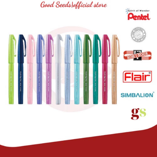 Bút Viết Thư Pháp Brush Sign Pen Pentel - SES15C 12 Màu Pastel
