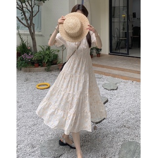 Đầm Hoa Tay Phồng Ngắn Cổ Vuông Thời Trang Mới 52301