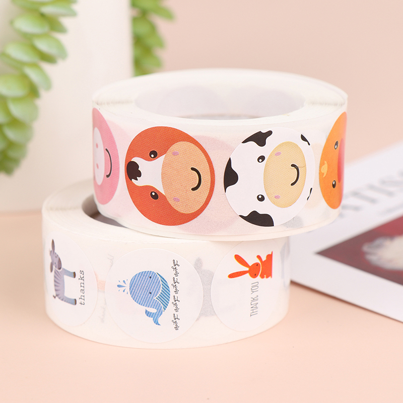 Fl-vn 500Pcs Funny Animal Stickers Roll Classic Cute Waterproof Farm Package Stickers Pure