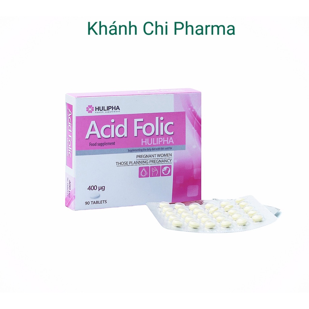 Acid folic hộp 90 viên nhập khẩu balan. Bổ sung axit folic cho phụ nữ chuẩn bị mang thai và 3 tháng đầu thai kỳ- hulipha