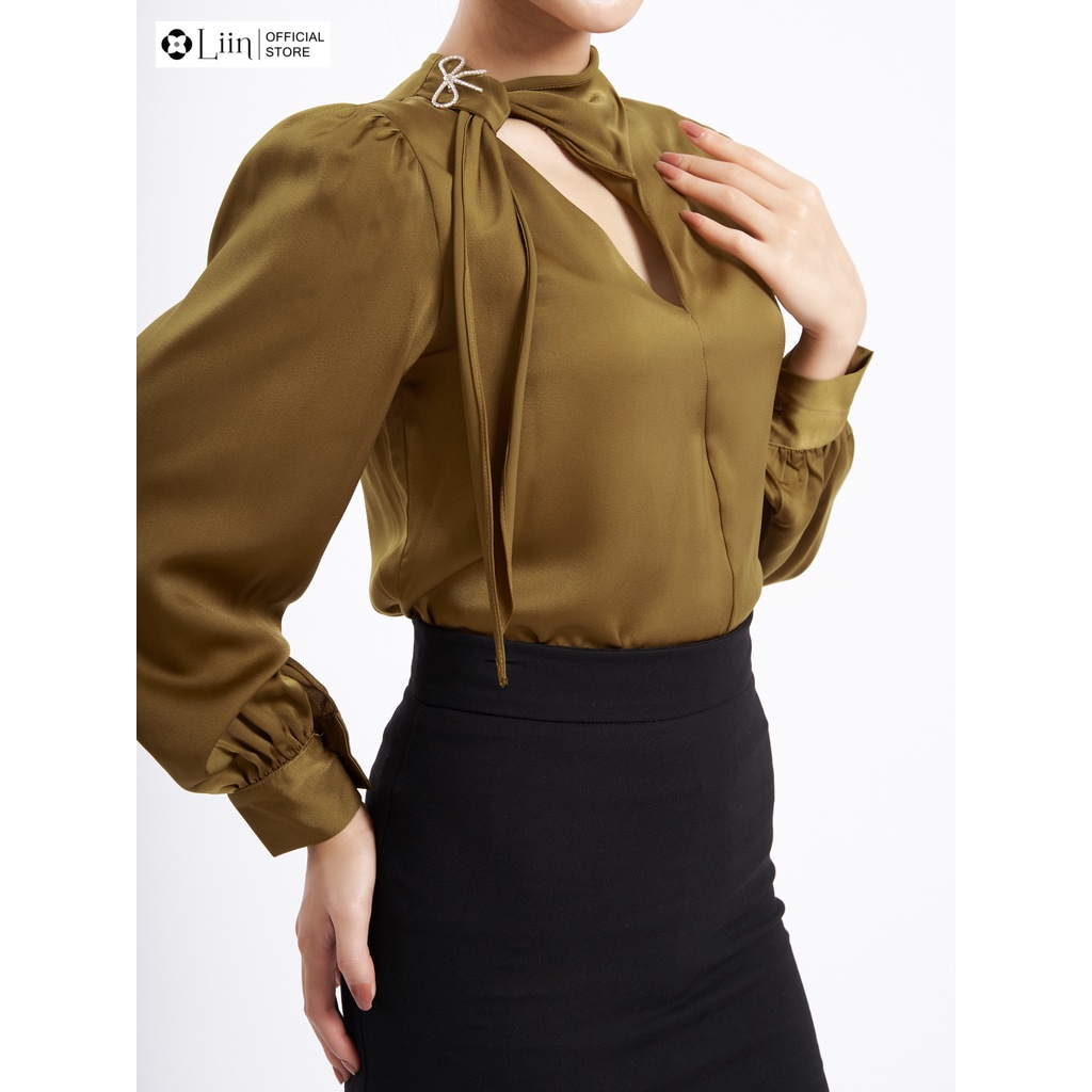 Áo kiểu nữ chất lụa thiết kế cổ chéo cách điệu phong cách thời thượng Liin Clothing SM3866