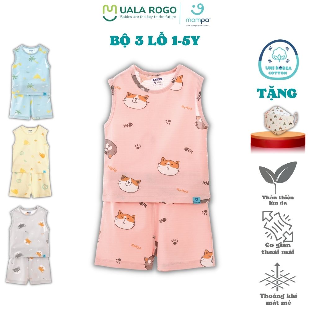 Bộ quần áo cộc tay hè 3 lỗ cho bé Mompa từ 1-5 tuổi vải Cotton thấm hút thoáng mát co giãn mềm mại làn da bé 611