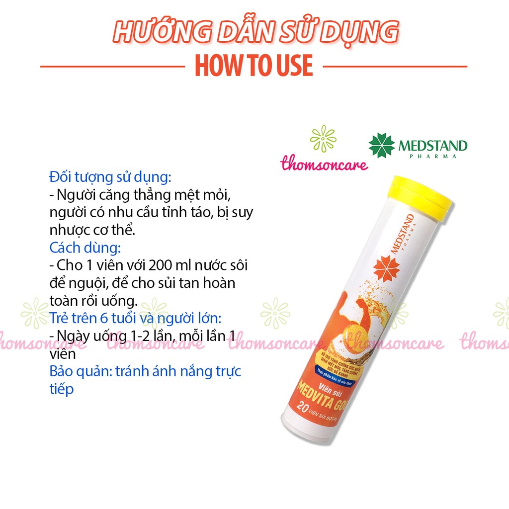 Viên sủi từ Đông trùng hạ thảo và vitamin Medvita Gold giảm mệt mỏi, căng thẳng, tăng sức đề kháng tuýp 20 viên